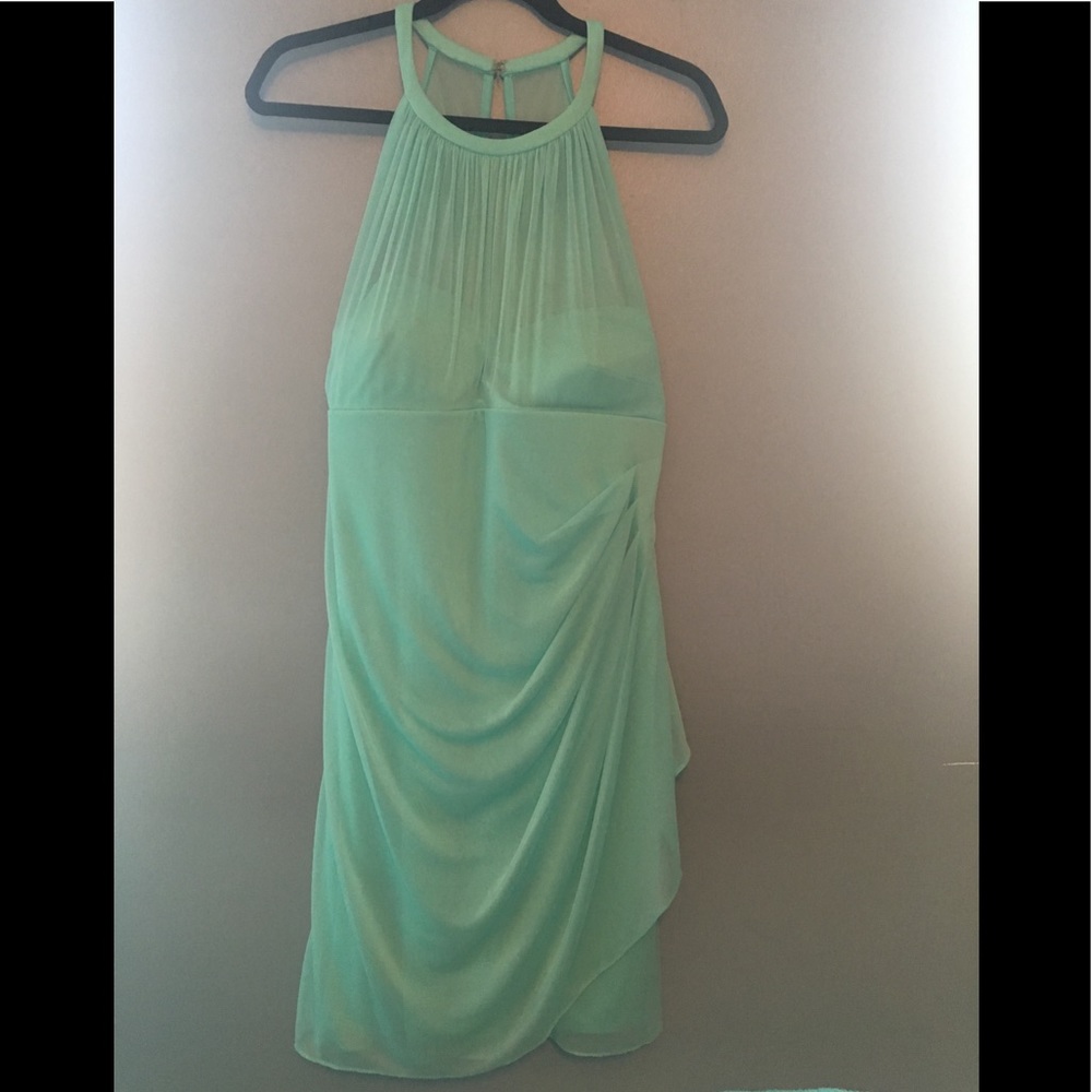 David’s Bridal, Short, High Neck Mesh Ruched Dress